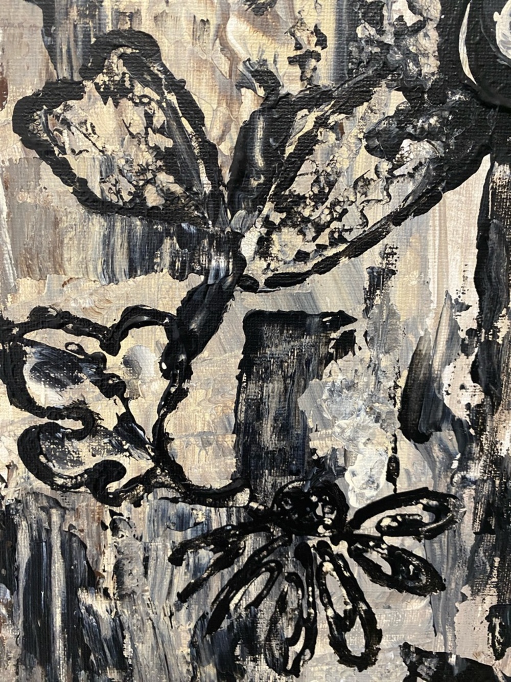 Designer Fashion Wall Art Black & Cream Abstract Canvas Painting Art Wall Decor - Picture 6 of 6